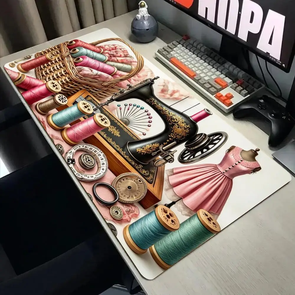 Vintage sewing machine Mouse Pad Desk Mat with Stitched Edge XXL Mousepads Rubber Anti-slip Gamer Keyboard Rug Gaming Mats