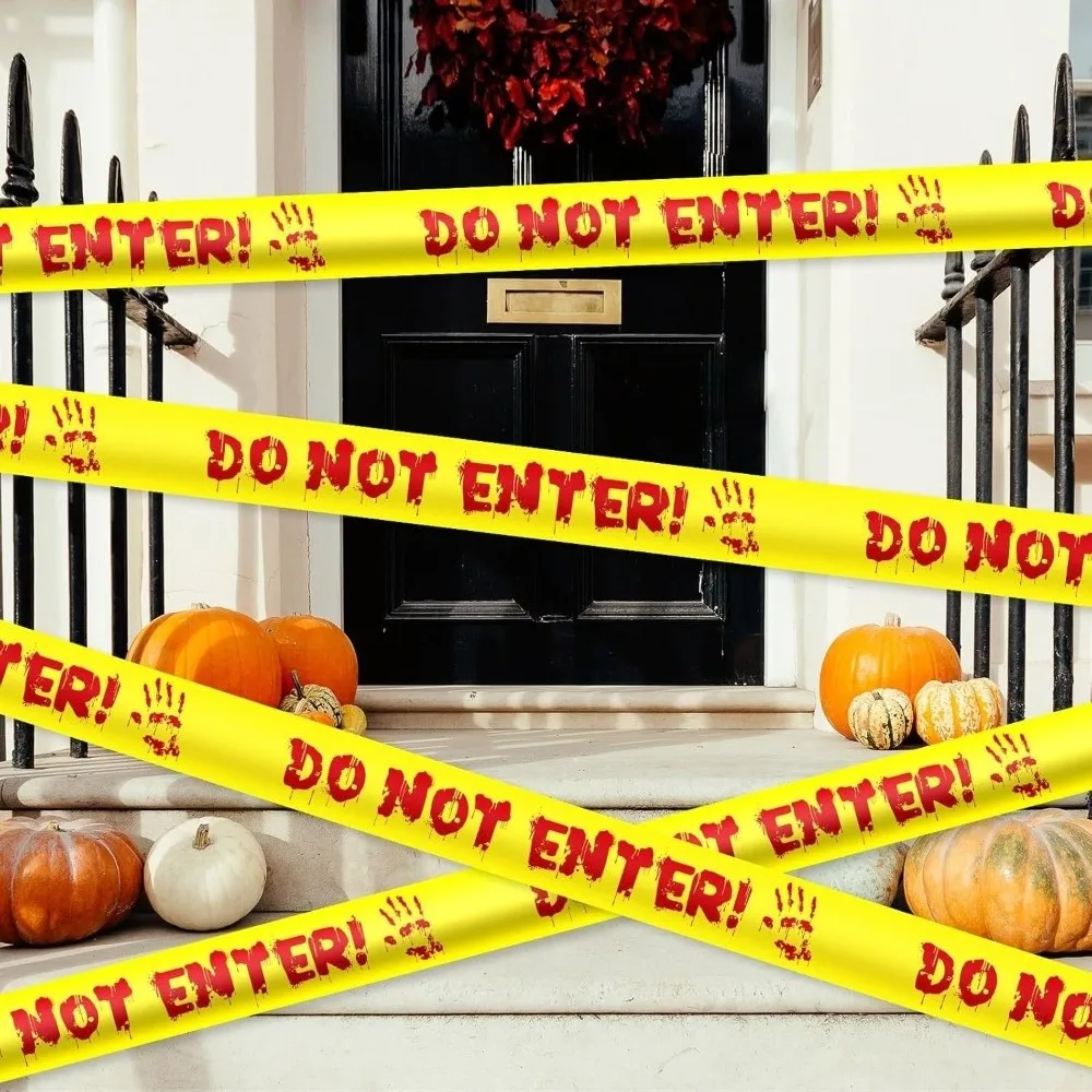Blood Splatter Design Halloween Horror Caution Tape Bright Yellow DO NOT ENTER Blood Hand Print Warning Tape Durable Red Drip