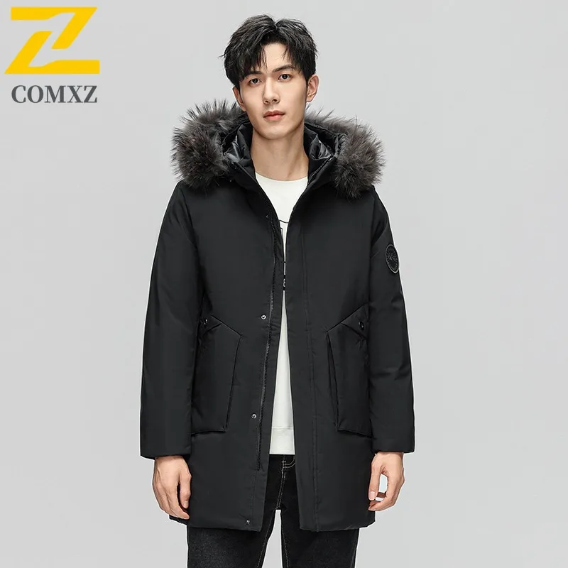 COMXZ Men Cotton Padded Jacket Scratch Resistant Warm Outdoor Adventure Skiing Padding Coat Hiking Hooded Windproof Parker Coat
