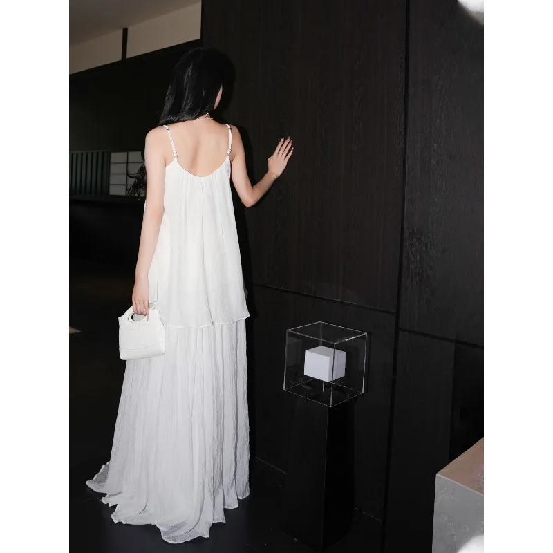 Zomer Outdoor Zijden Rok Band Vest Trendy Tweedelige Set Franse Vakantiestijl Dames Losse Witte V-hals Mouwloos Vest Set