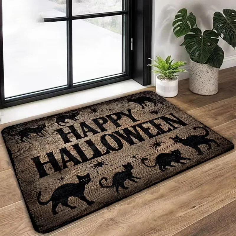 

Retro Wooden Board Black Cat Welcome Mat Entrance Door Mat Bathroom Anti Slip Mat Home Decoration Floor Mats