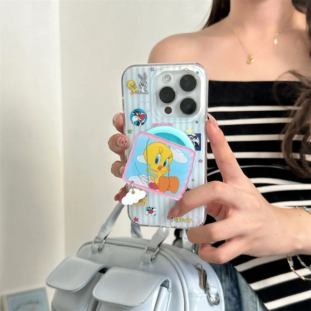 

New Cloud duck Magnetic Holder Stand Luxury Stylish Shockproof For iPhone 16 15 14 13 Pro Max Cute Korean INS Lovely Phone Case