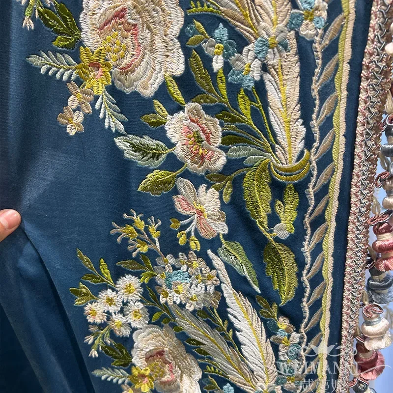 New Custom Blue Embroidered Velvet Patchwork Thickened Blackout Curtains For Living Room Bedroom Villa Embroidery Window Screen