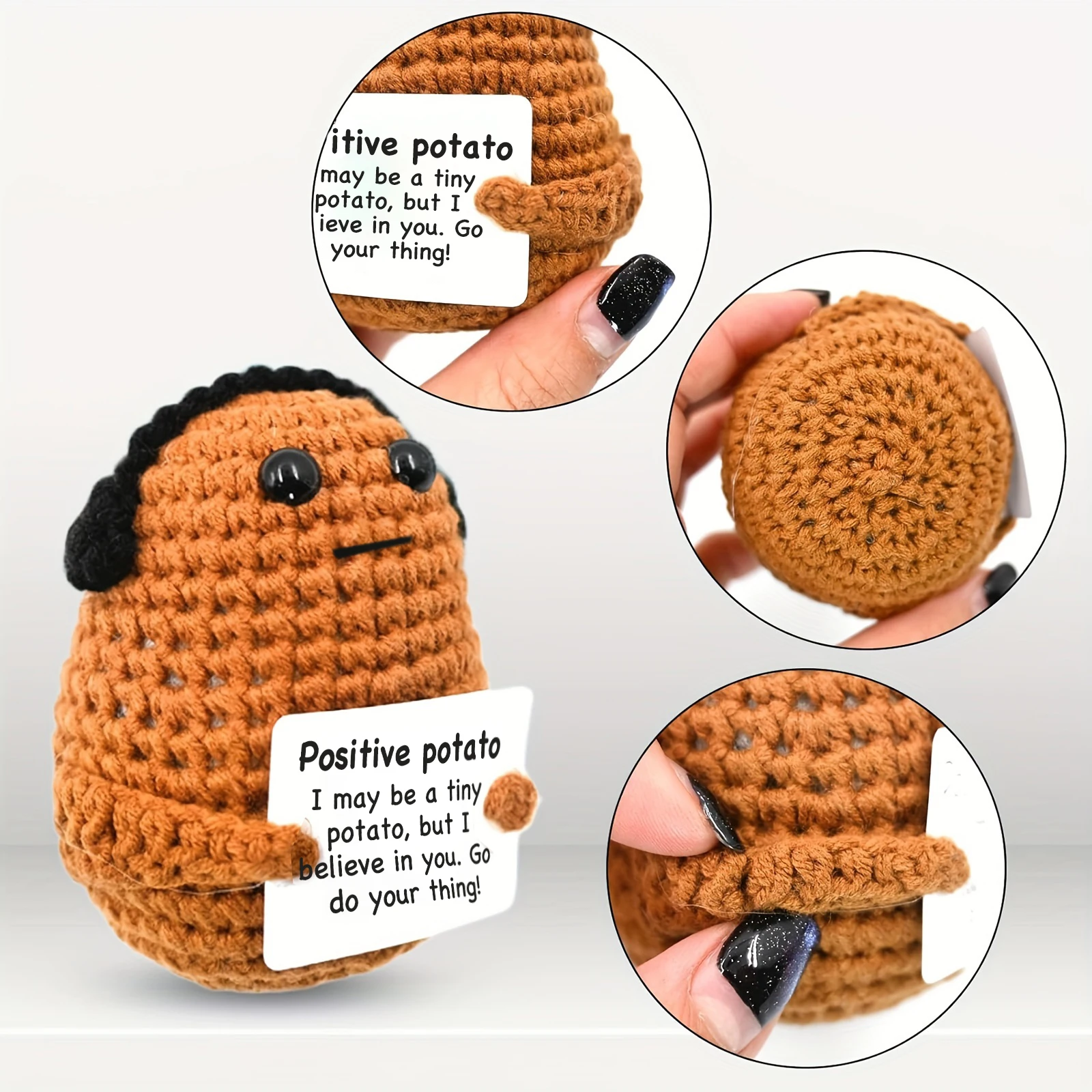 1 Piece of Mini Fun Potato Plush Toy Gift, Purely Handmade Crocheted Toy, Suitable for Both Men and Women, Inspirational Cute Animal Toy, Positive Energy Potato Decoration, Birthday and Holiday Gift