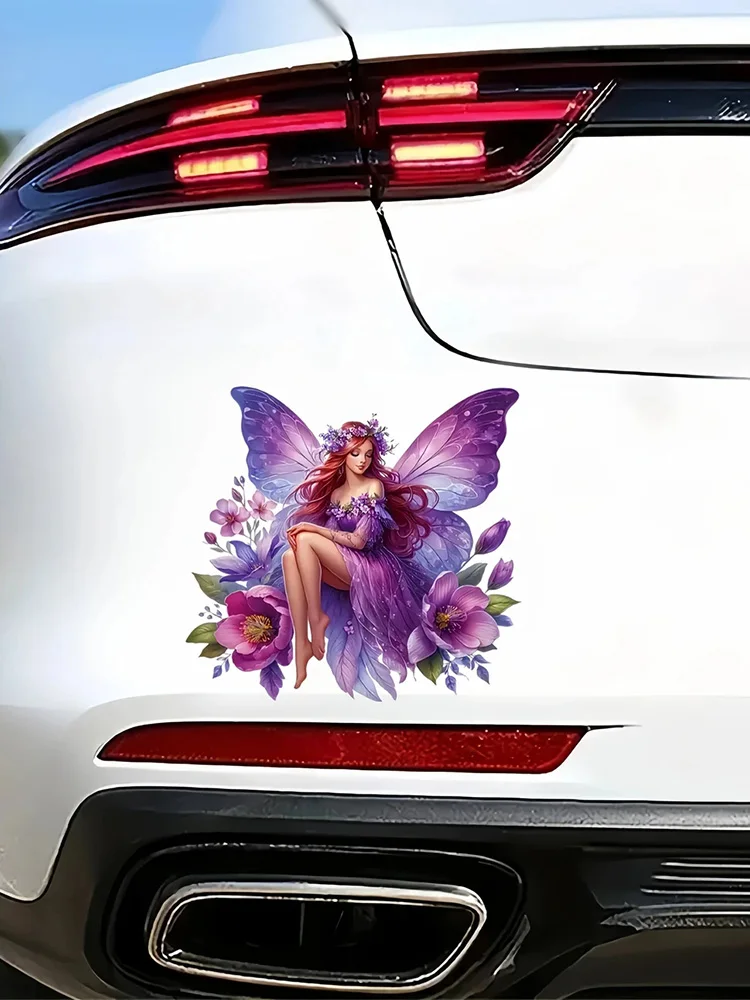 Autocollant de voiture en vinyle imperméable drôle d'elfe de papillon floral, accessoires décoratifs extérieurs, utilisé pour la voiture, la moto, l'ordinateur portable, la Van