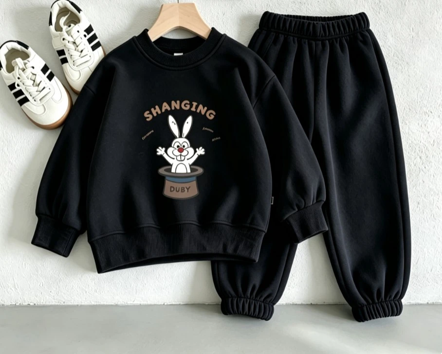 Little Kids Cartoon Print Sweatshirt Set Children Crew Neck Long Sleeve Pullover+ Sweatpants Outfits Children Daily 2Pcs Suits