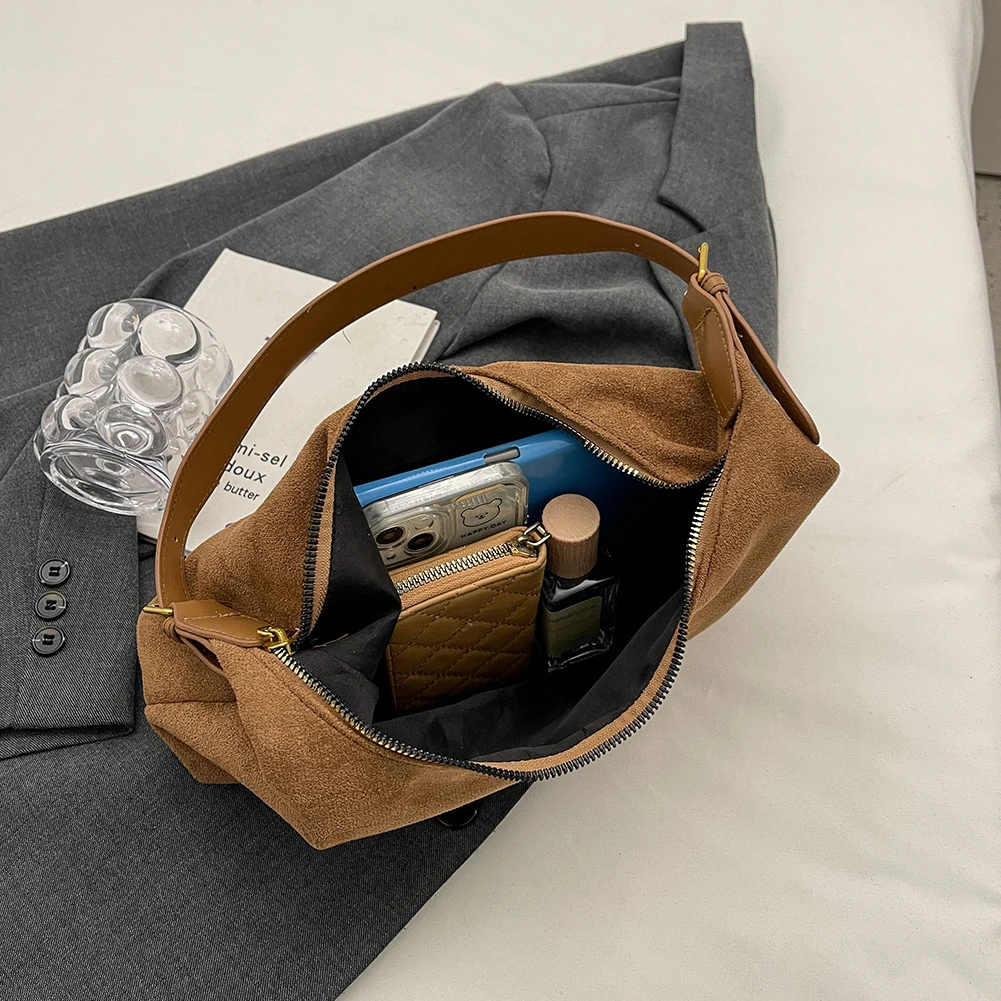 Vintage Handbag Purse for Women Suede Shoulder Bag Causal Crossbody Bags Female Luxury Designer Clutch Ladies Crescent Hobo Bag image 5