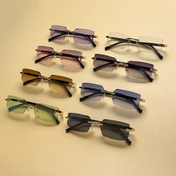 2pcs Rimless Sunglasses Rectangular Fashion Pop Women's Men's Sunglasses Small Square Sunglasses Summer Travel Sunglasses UV400