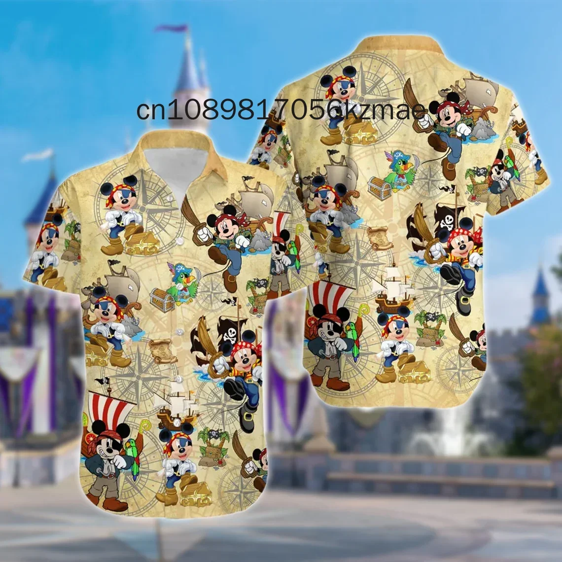 Mickey Pirates of the Caribbean Hawaiian Shirts for Men's Disney Cruise Line Hawaiian Shirts Casual Beach Short Sleeve Shirts