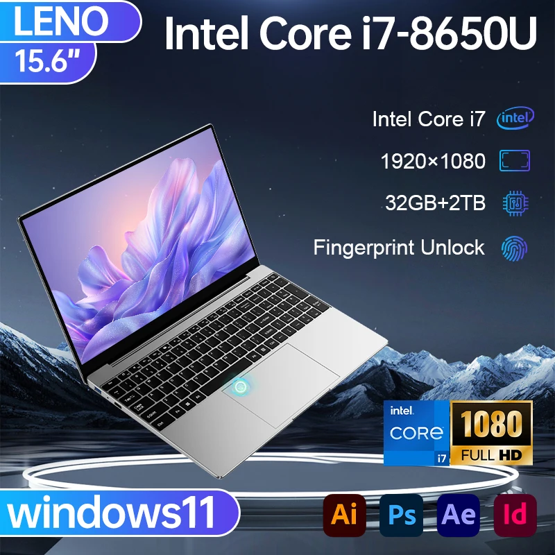 NUEVA computadora portátil de 15.6 pulgadas Intel Core i7-8650U 32GB 2TB para juegos, PC con Windows 11, ultra delgada, para oficina y juegos, 1920*1080