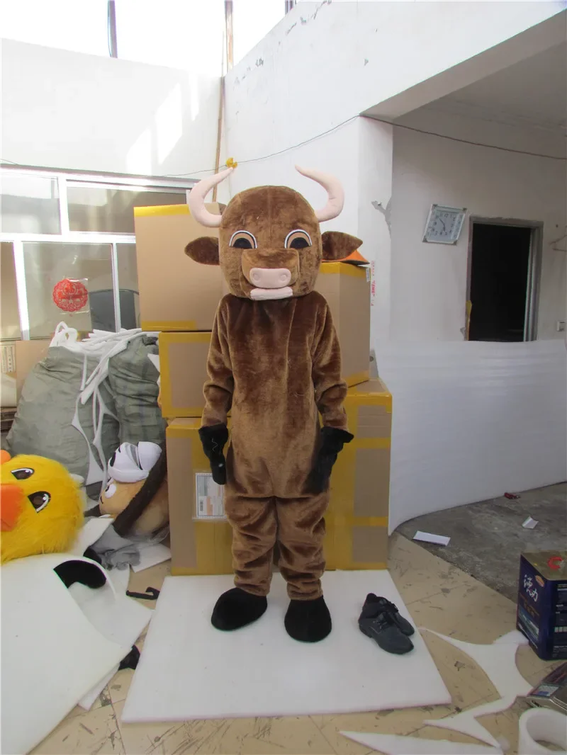 

New Version plush bull brown Mascot Costume Adult Birthday Party Fancy Dress Halloween Cosplay Outfits Clothing Xmas