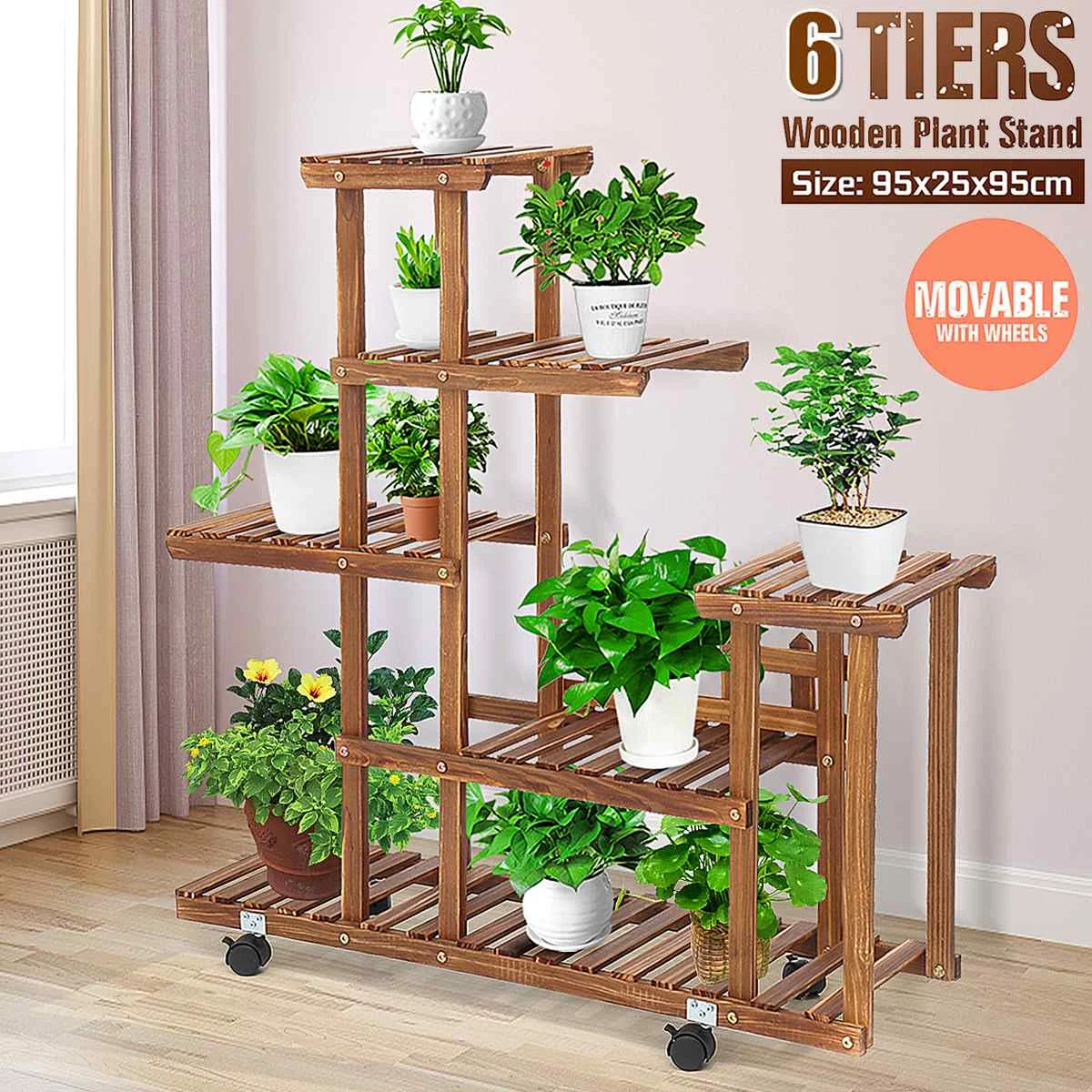 

6 Tier Wooden Plant Stand Rack Multiple Flower Pot Holder Garden Plant Display Shelf Yard Patio Balcony Exquisite Flower Stands