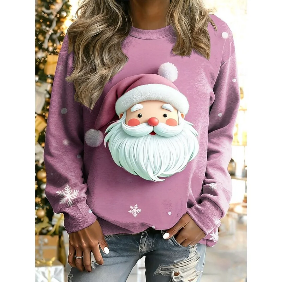 

Women's Christmas Santa Graphic Sweatshirt Cozy Long Sleeve Round Neck Holiday Home Street Style Fall Casual Fashion Pullover