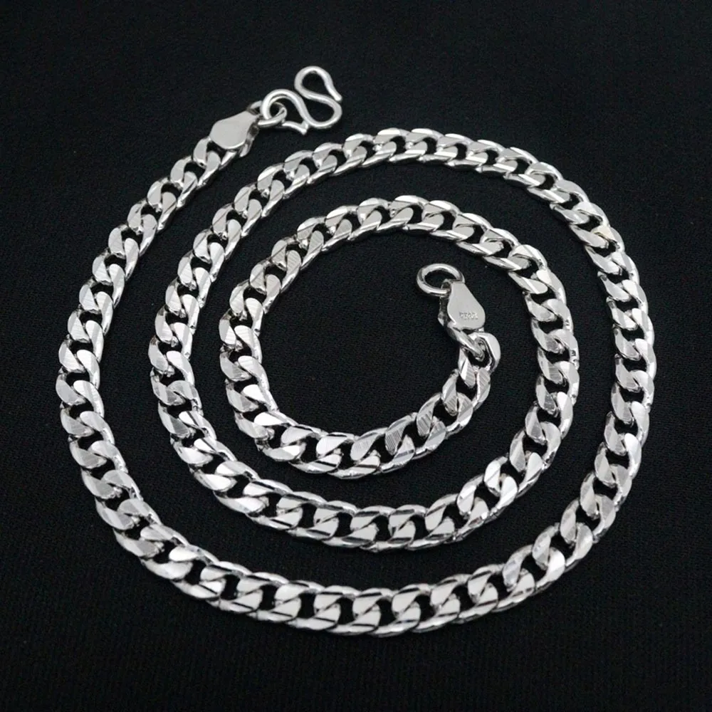 

Real Solid 925 Sterling Silver Chain Men 7mm Twill Cuban Curb Link Necklace 50-51g/55cm