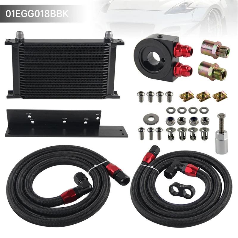 22 Row Bolt On Oil Cooler Kit Fits for Nissan Fairlady 350Z Z33 03-08 3.5L / 370Z Z34 09-17 3.7L VQ35 VQ37 Silver/Black
