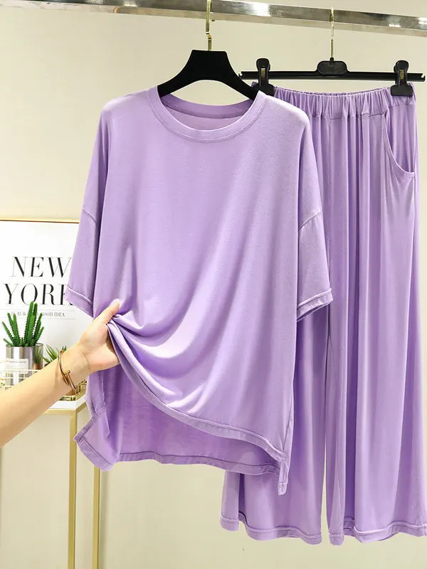 

Women's Casual Comfortable Pajama Set Spwear Two-Piece Suit Lightweight Summer Thin Material round Ne ort Sve