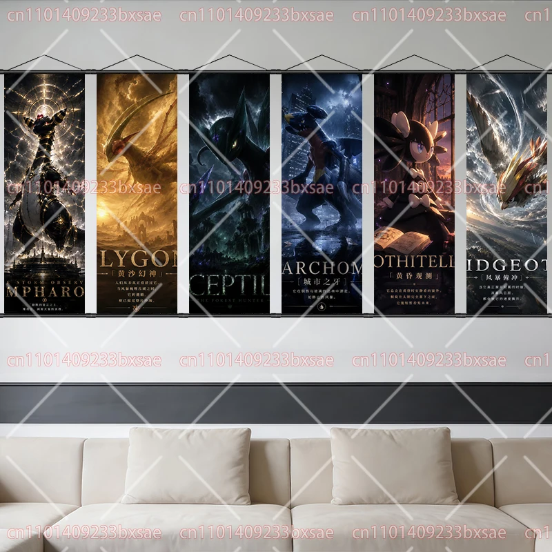 Pokémon Classic Anime Scroll Painting Eevee Pikachu Xerneas Lugia HD Poster Home Decor Children Friends Classmates Creative Gift