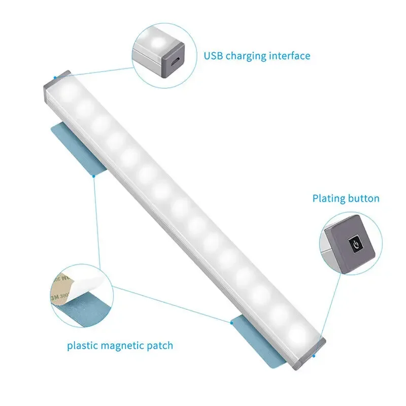 Lampada da notte a LED cucina senza fili sotto la luce dell'armadio USB ricaricabile PIR sensore di movimento armadio lampada da armadio luce notturna in alluminio