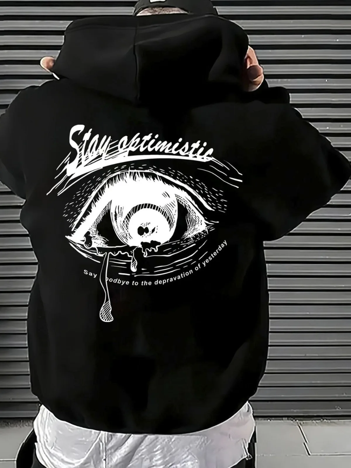 Men's Fashion Casual Mysterious Eye Pattern Sporty Loose Plush Thick Hoodie Suitable for Holiday Gifts Hooded Sweatshirt