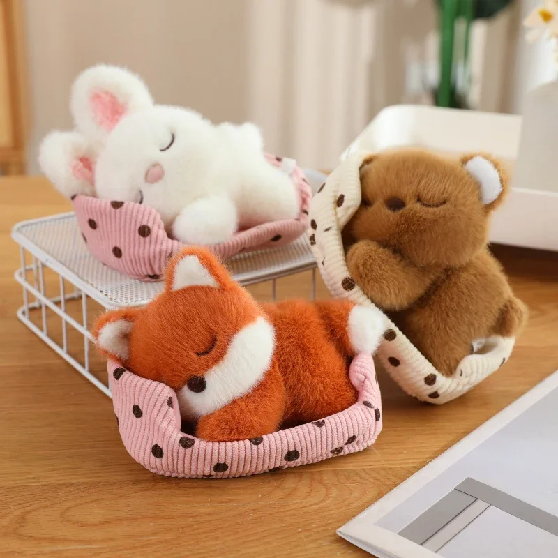 Table Companion Doll 14cm Rest Assured Sleep Animal Nest Plush Toy Puppy,Rabbit, Fox,Cat,Bear Plush Doll Kid Birthday Xmas Gift