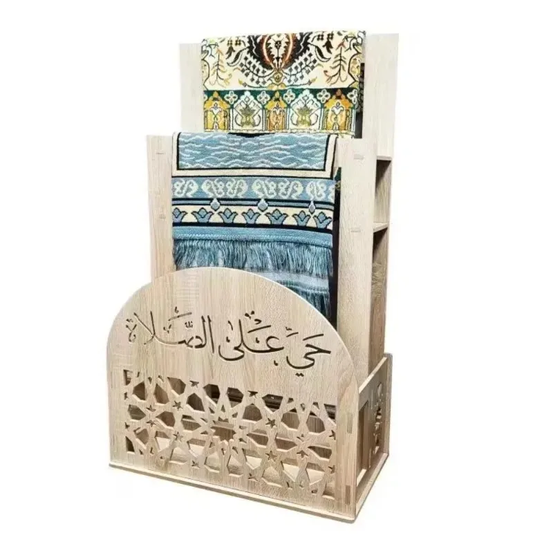 Decorative Wooden Rack via Shelf with Standing Prayer Mat Installation