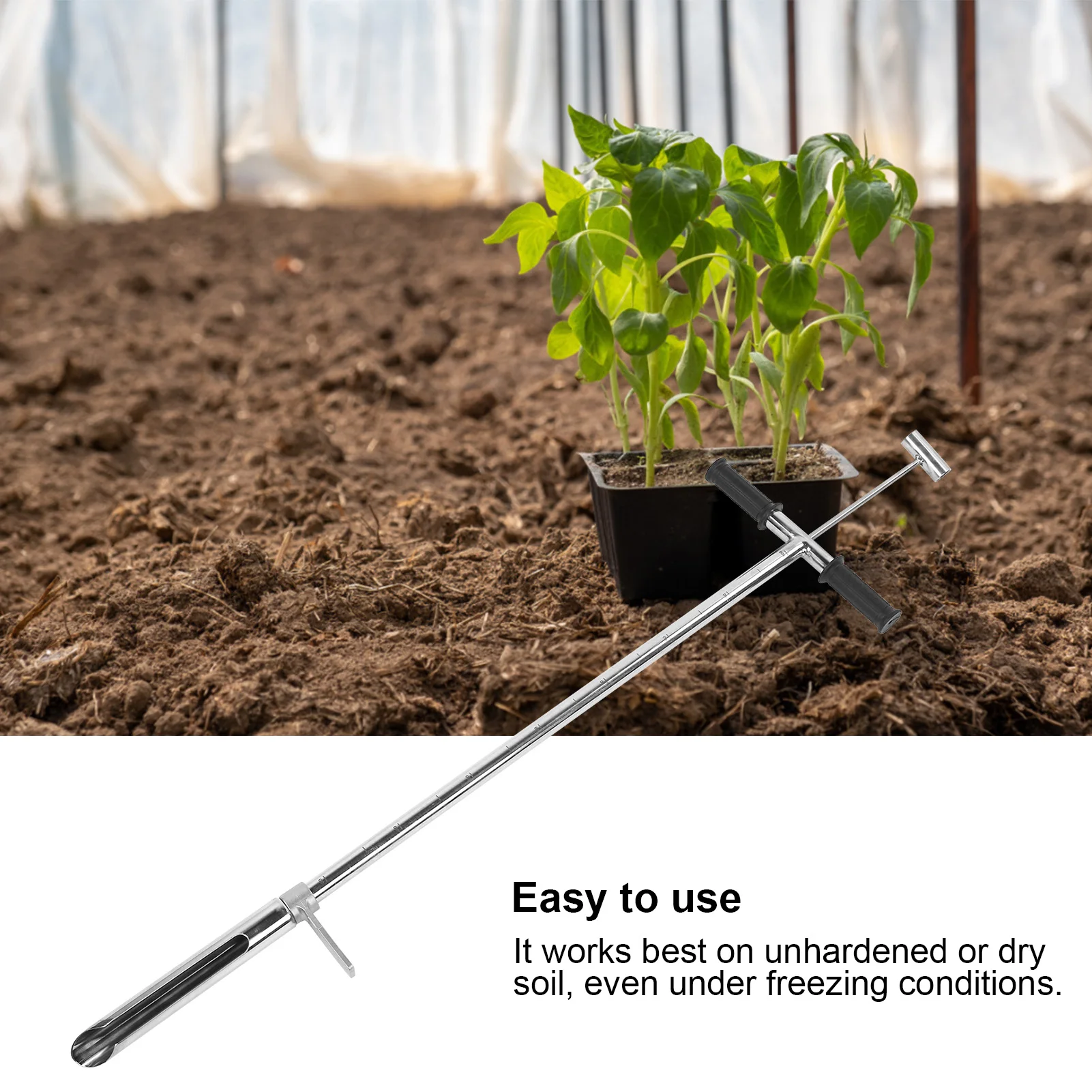 

Образецщик почвы, зонд для отбора проб почвы, длина 105 см, диаметр горловины 38 мм, из нержавеющей стали, с педалью