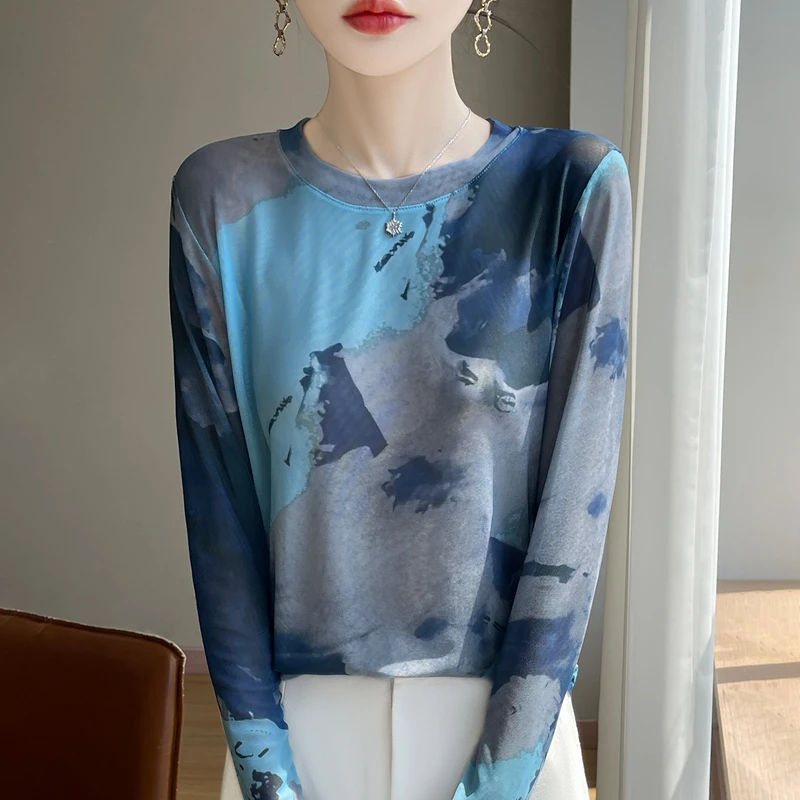 Spring And Autumn New Worsted Sweater Round Neck Bottoming Shirt Joker Long Sleeve Pullover Printing Long Sleeve