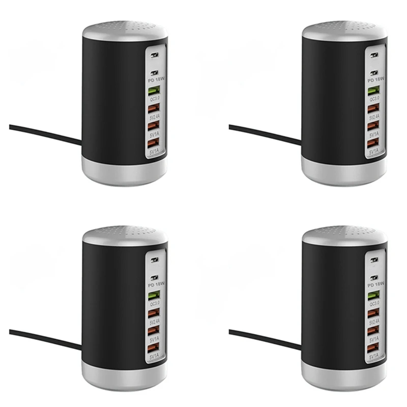 Top Deals 4X 65W USB Fast Charger HUB Quick Charge QC3.0 Multi 6 Port USB Type C PD Charger Charging Station(Black) US Plug