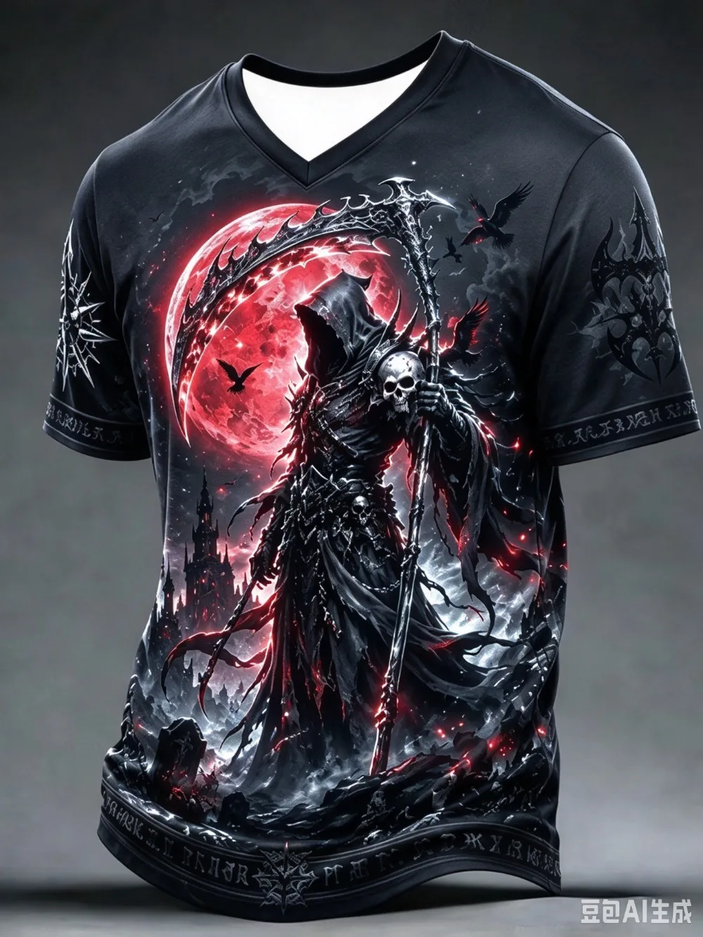 Gothic Blood Moon Demon 3D Print Sport Quick-dry Breath Men V-neck Plus-sizeT-Shirt Outdoor Street Casual Y2K Parent-Child Cloth