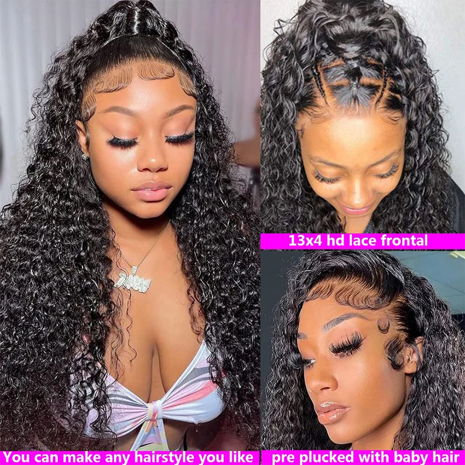 Kinky Curly 13x4 Lace Front Human Hair Wigs For Women 30 inch Indian Deep Curly Lace Frontal Wig Wet And Wavy Lace Closure Wigs