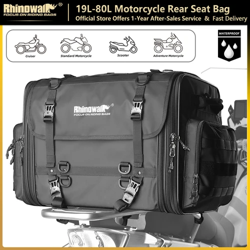 Rhinowalk-Bolsa de asiento trasero para motocicleta, equipaje de viaje, impermeable, 19L-80L, cola de Motor expandible/maletero/bolsa de transporte para la mayoría de motocicletas