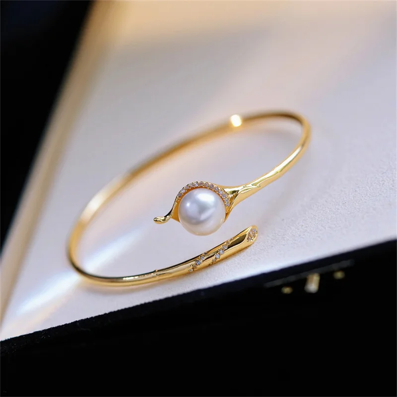 AAAA+++ 9-10mm 10-11mm 11-12mm  Round japan akoya white pearl silver plated Simple Double Bead Elastic Bracelet Elastic opening