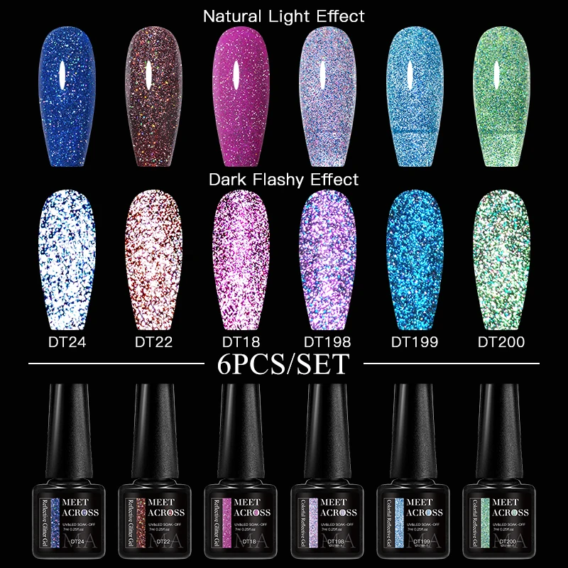 6 個キラキラグリッターネイルジェルポリッシュセットブリリアントスーパーフラッシュネイルアートスパークリング効果ハイシャインワニス DIY マニキュアデザイン