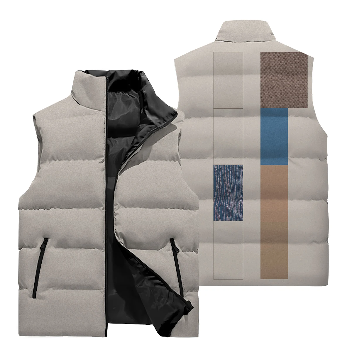 2024 Winter Clothing Vest Warm Sleeveless Jacket Zipper Casual Printed Vest Winter Windproof Jacket Men's Clothing Men's Coat