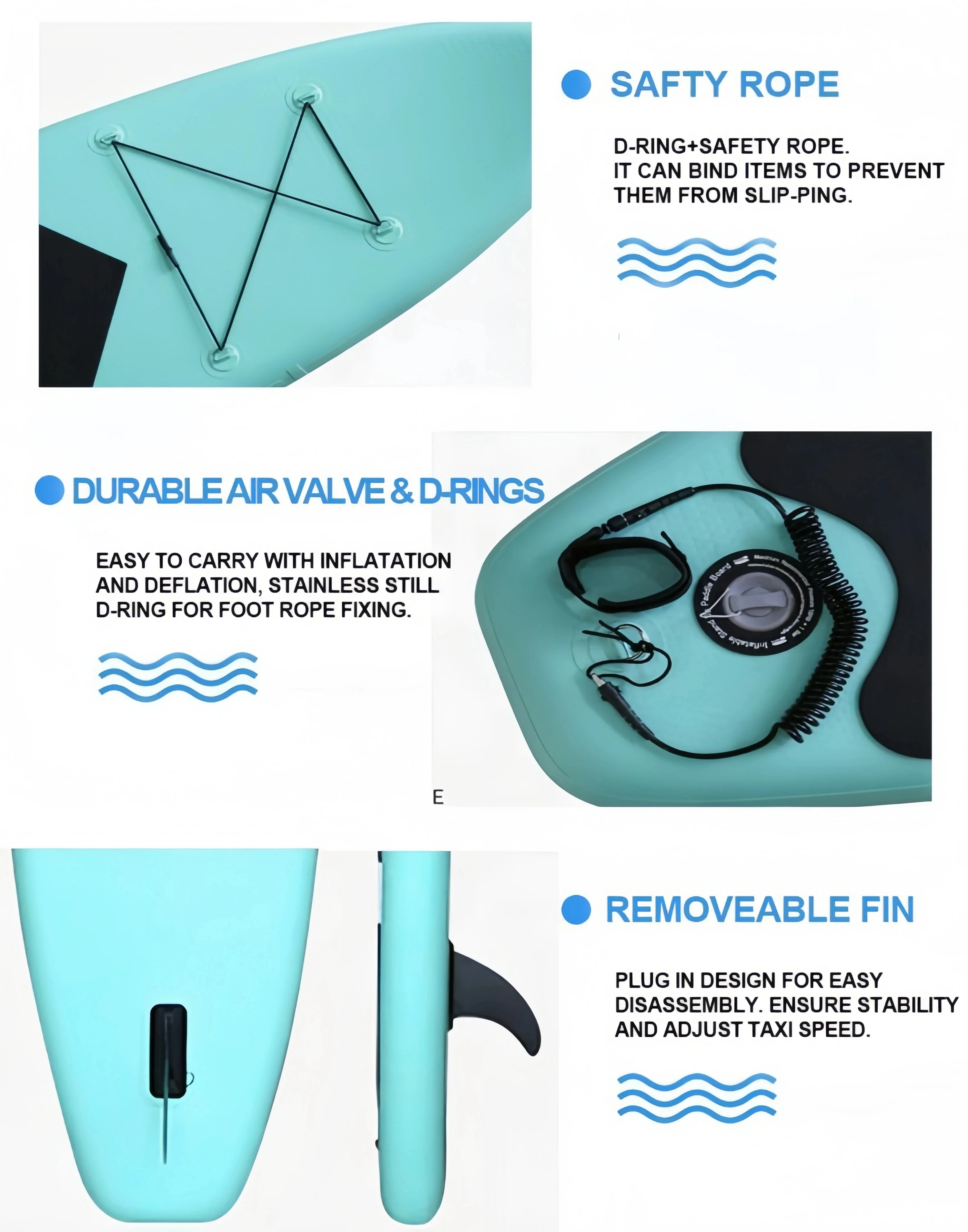 Planche de surf gonflable en PVC, planche à pagaie pour ski aquatique, avec corde de pied, pour l'extérieur, 3.2m, 10.6 pieds