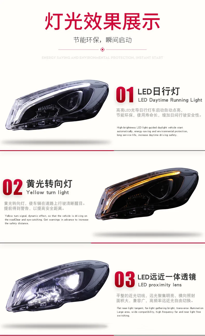 Car Styling Headlight Assembly For Mercedes Benz Cla 2014-2019 Front Lamp Streamer Turn Signal Indicator Daytime Running Light