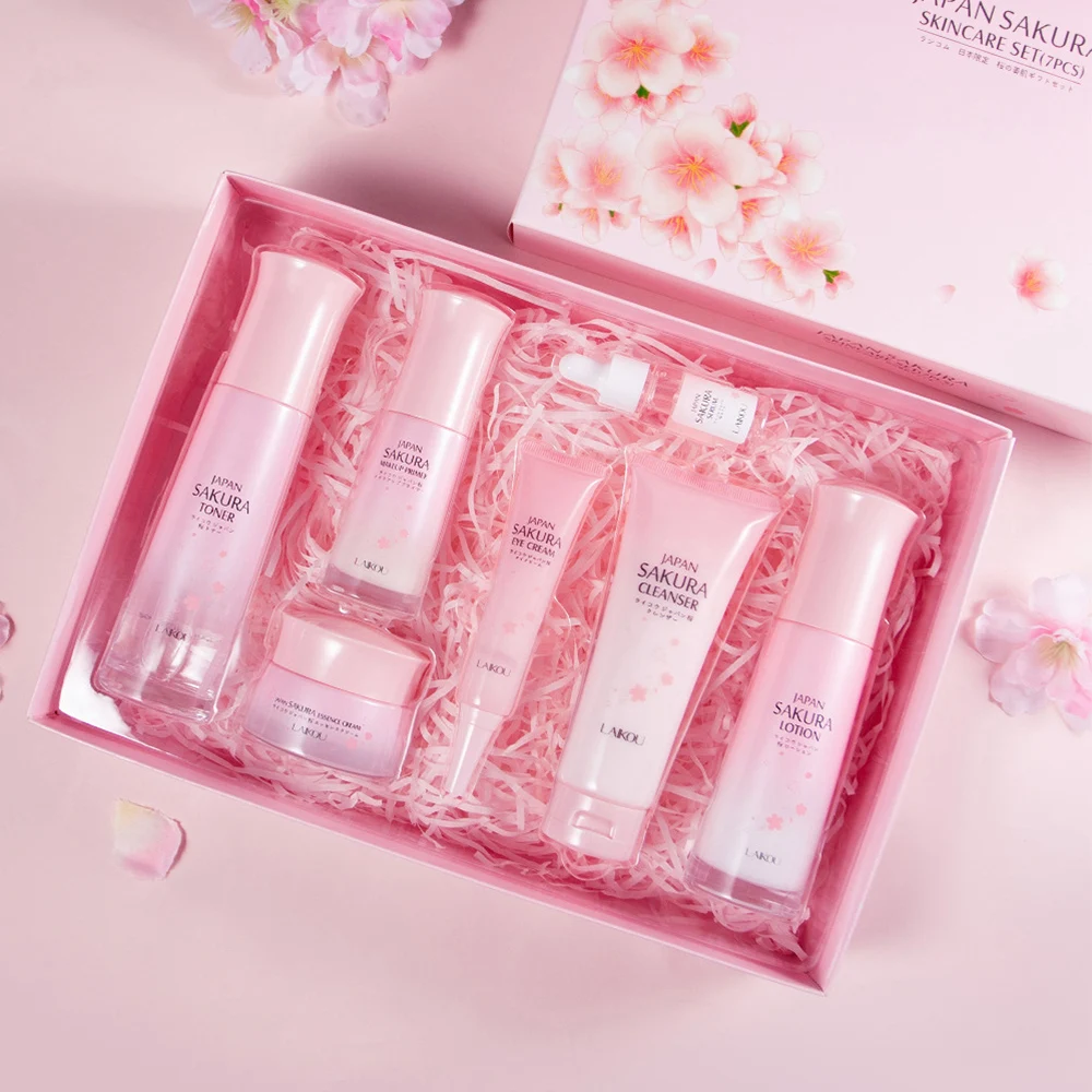 

7-Piece Gift Box Cherry Blossom Sakura Skin Care Set Eye Cream Serum Facial Cleanser Toner Lotion Facial Cream Beauty Makeup