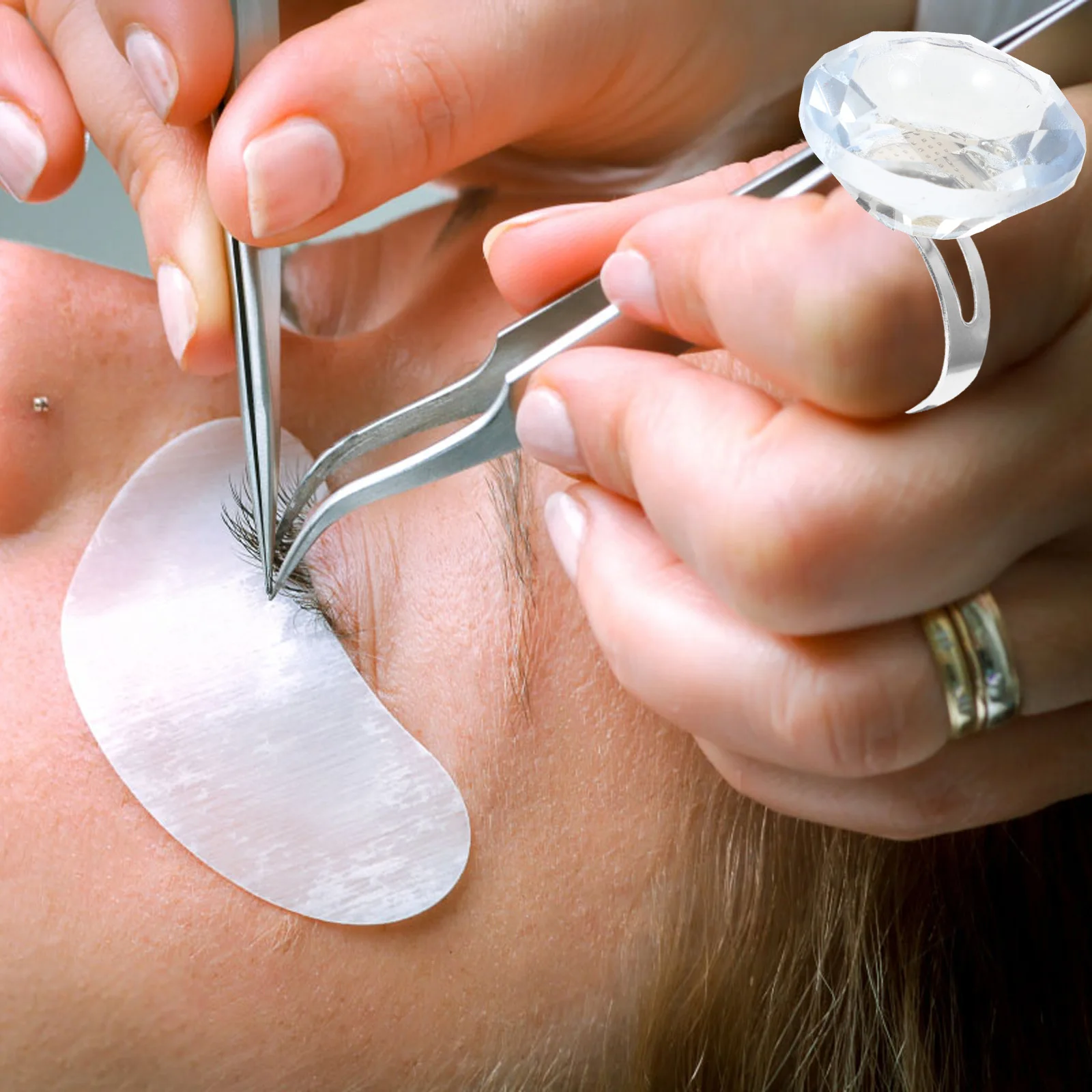 3pcs Eyelash Extension Glue Holder Cup Pigment Ring Container For False Lash Adhesive Lightweight Creative Finger Design Makeup