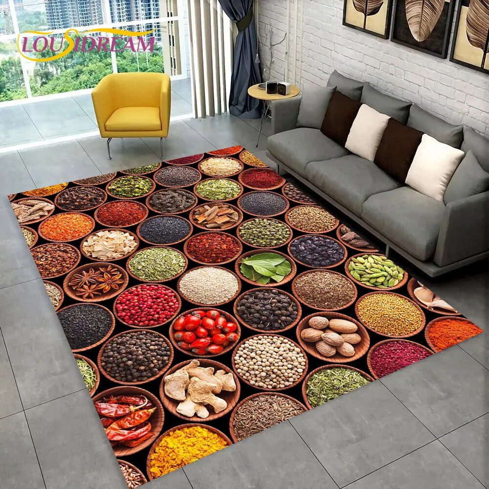 Vegetable Grains Spices Fruit Seasoning Kitchen Area Rug,Carpet for Living Room Sofa Doormat Decoration,Mat Non-slip Floor Mat