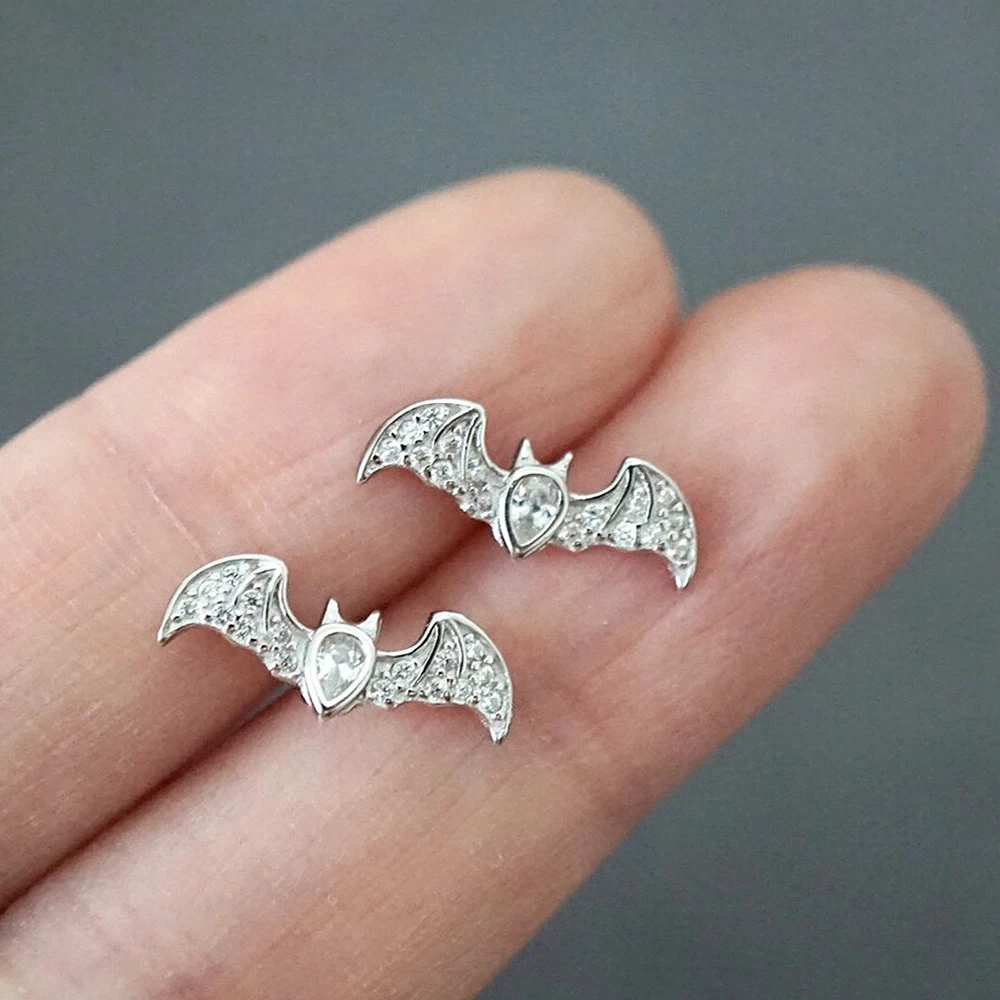 Huitan Personality Bat Shaped Stud Earrings Silver Color Ear Piercing Earrings for Women Funny Gift Fancy 2022 Fashion Jewelry