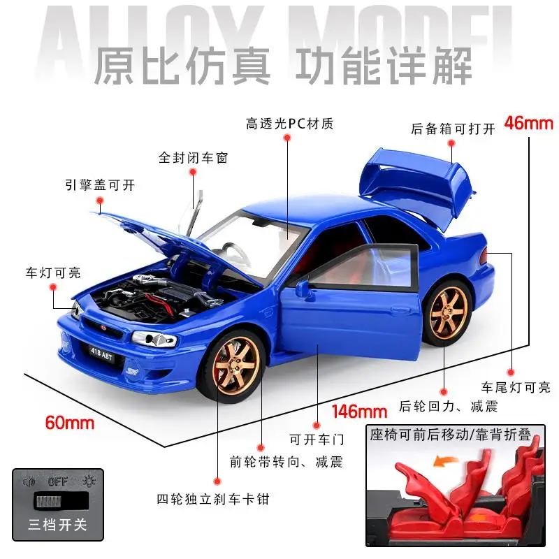 1:32 Impreza WRX STI Alloy Metal Diecast Model Car Sound And Light Pull Back Birthday Gift For kids