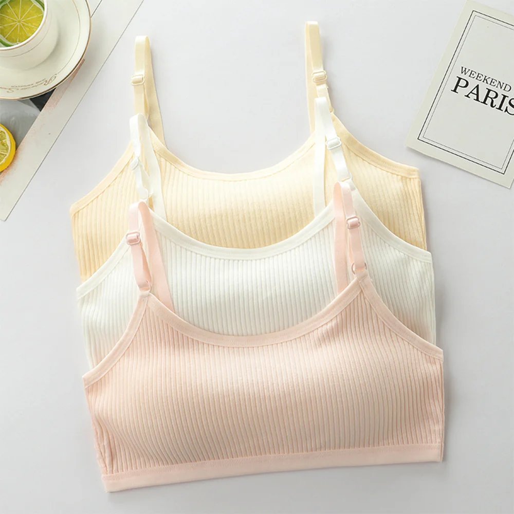 Cotton Girls Training Bras Removable Sponge Cup Student Brassieres Teen Puberty Breathable Vests Soft Daily Inner Underwear