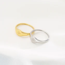 Simple North Star Starburst Signet Rings for Women Girl Gold Silver Rose Gold Color Stainless Steel Ring Wedding Band Jewelry