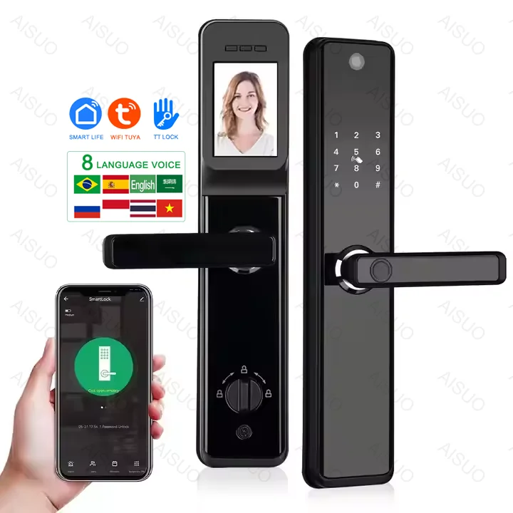 Smartlock WIFI Cerradura Inteligente أقفال الأبواب ببصمة الإصبع عن بعد فتح بصمة قفل الباب الذكي مع قفل الكاميرا الذكية #1