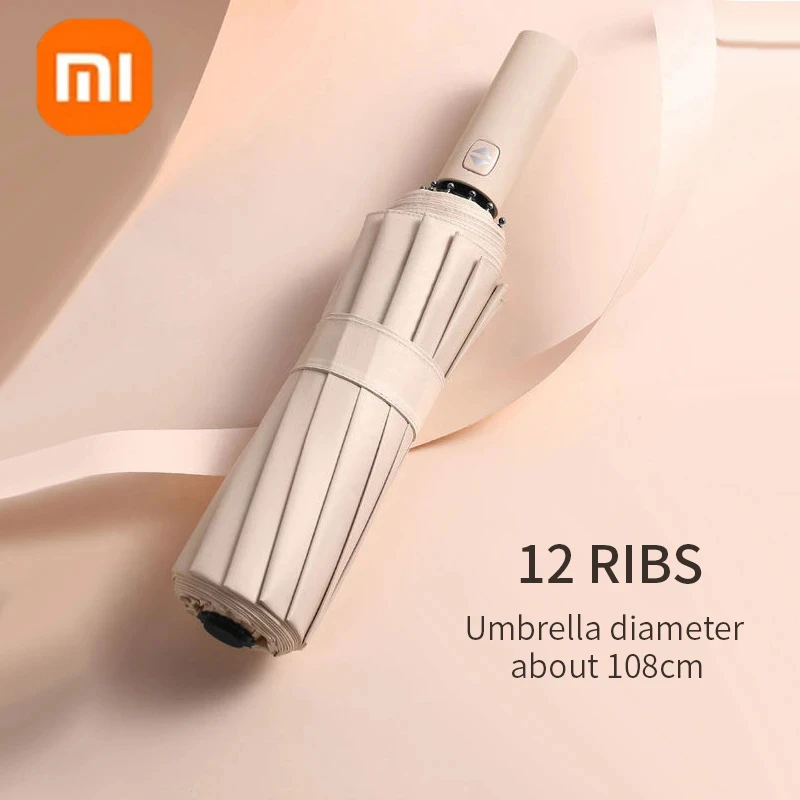 Xiaomi-Guarda-chuva automático para exterior, monocromático, leve, dobrável, tamanho grande, pára-sol, proteção UV, 12 ossos