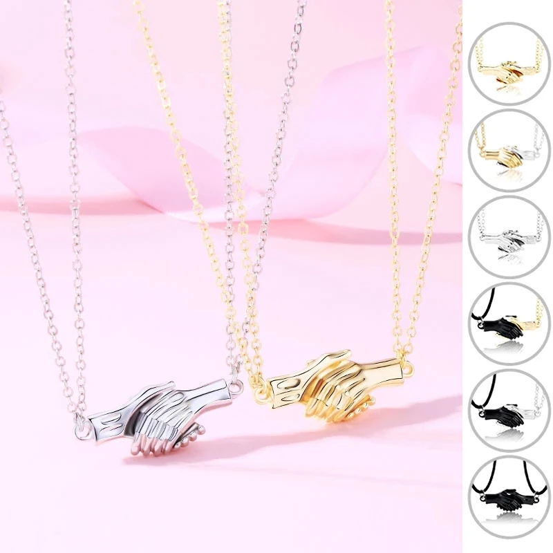 

Bugalaty 2pcs/Set Magnetic Attracts Couple Necklace Friendship Love Hand-in-Hand Pendant Choker Necklace Link Chain Gift