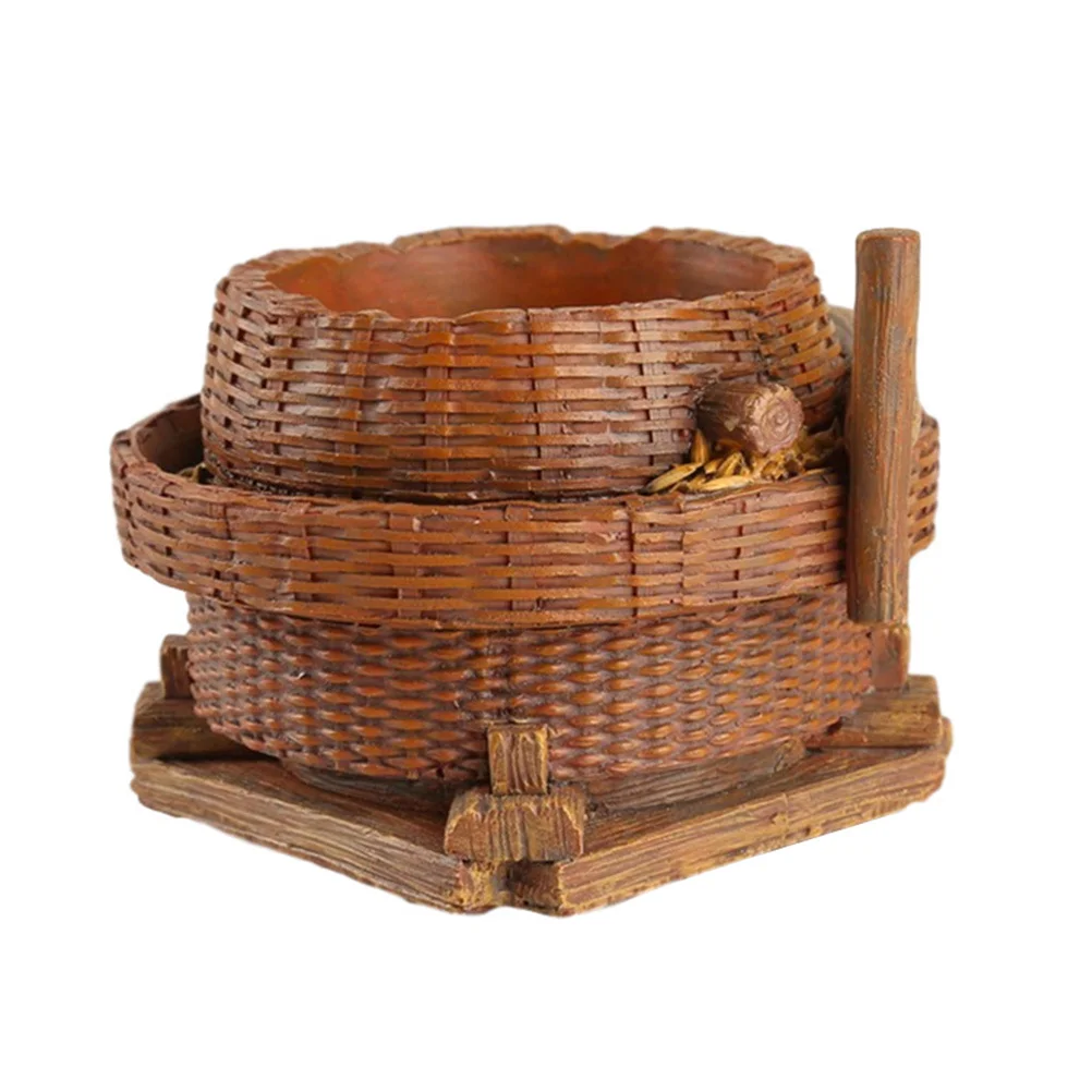 تقليد الروطان الزهرية الراتنج الزخرفية سلة مغزولة للمنزل مكتب حديقة سطح المكتب زهرة الحاويات الراتنج ديكور الزهرية