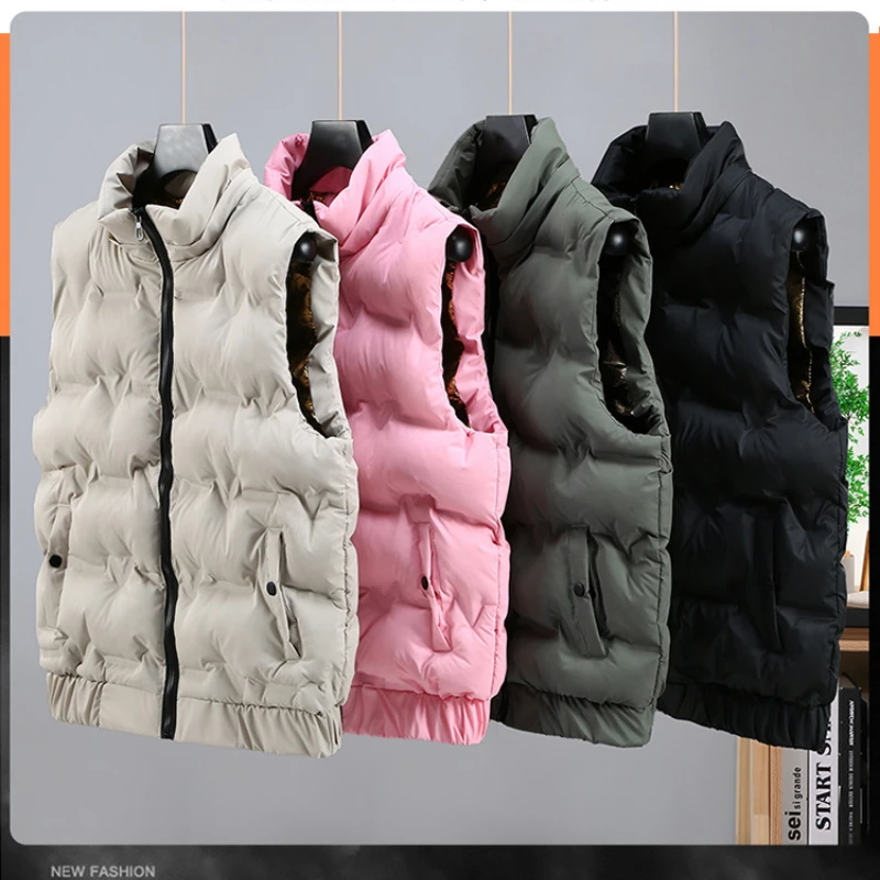 

Fashion Autumn and Winter Standing Collar Sleeveless Men's Down Cotton Vest Couple Fashion Vest Plus Size Outside To Wear Women