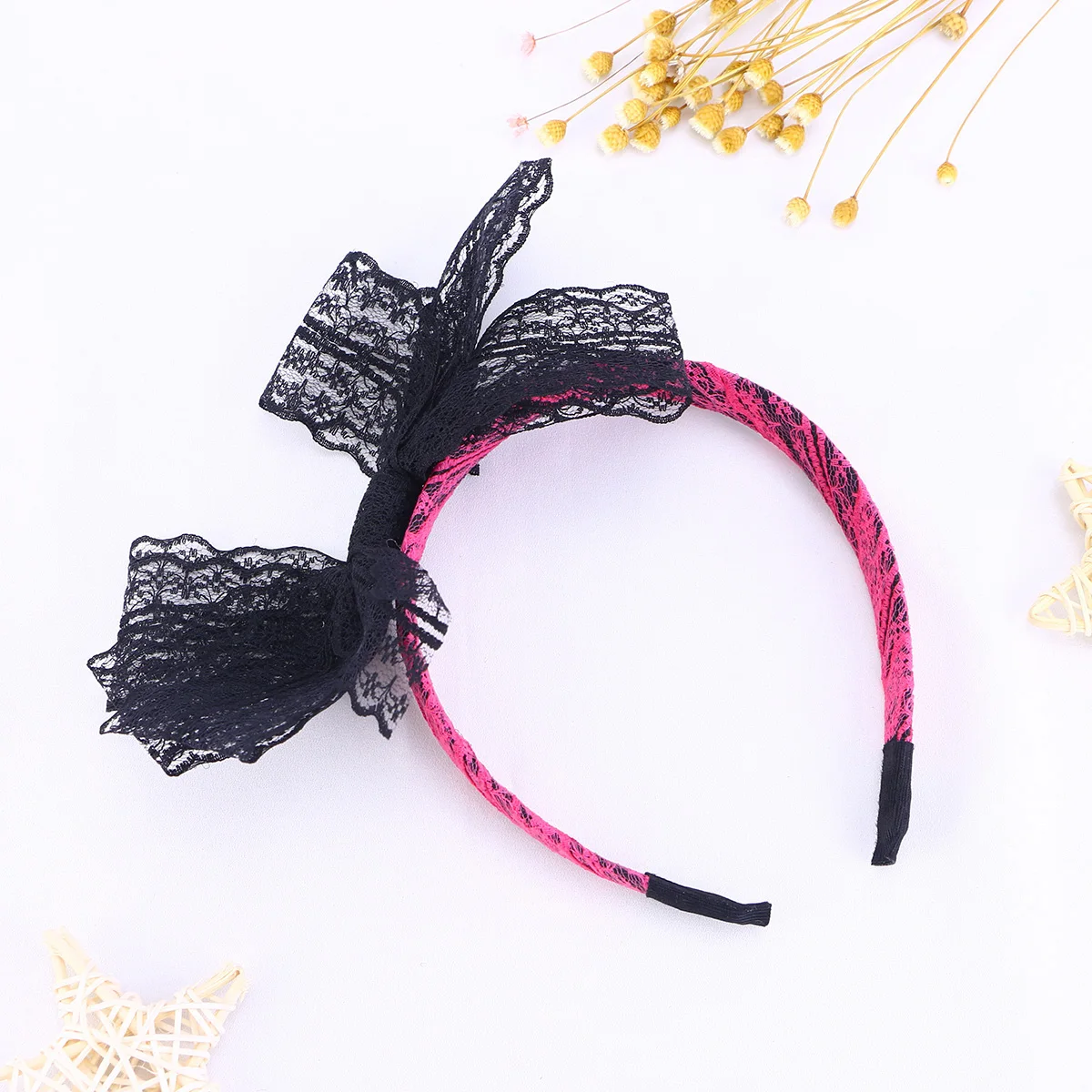 

2pcs Bow Knot Hairband Red Black Hoop Lace Headband Women Adult Hair Accessory Fashion Bow Hair Hoop Party Halloween