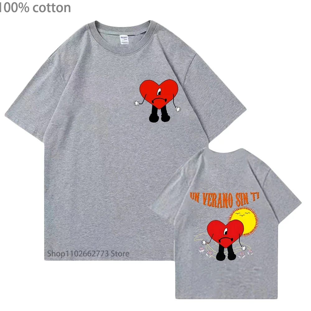 قميص Bad Bunny Un Verano Sin Ti ملابس نسائية للجنسين نمط الجرونج 100% قطن تي شيرت ملابس الشارع الشهير للرجال FNF جرافيتي مطبوعة #5